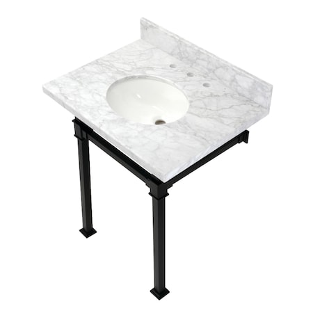 Kingston Brass KVPB30MOQ0 30-Inch Carrara Marble Console Sink, Marble White/Matte Black KVPB30MOQ0